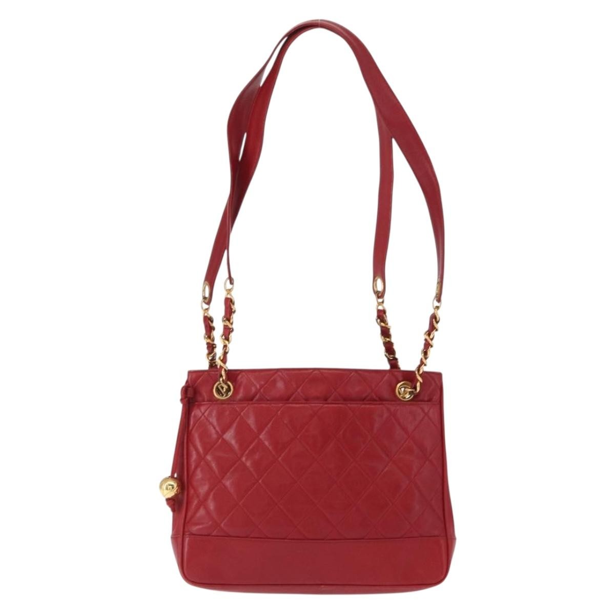 Chanel Vintage Slit Pocket Quilted Lambskin Red Leather Shoulder Bag Bag (Pre-Owned)
