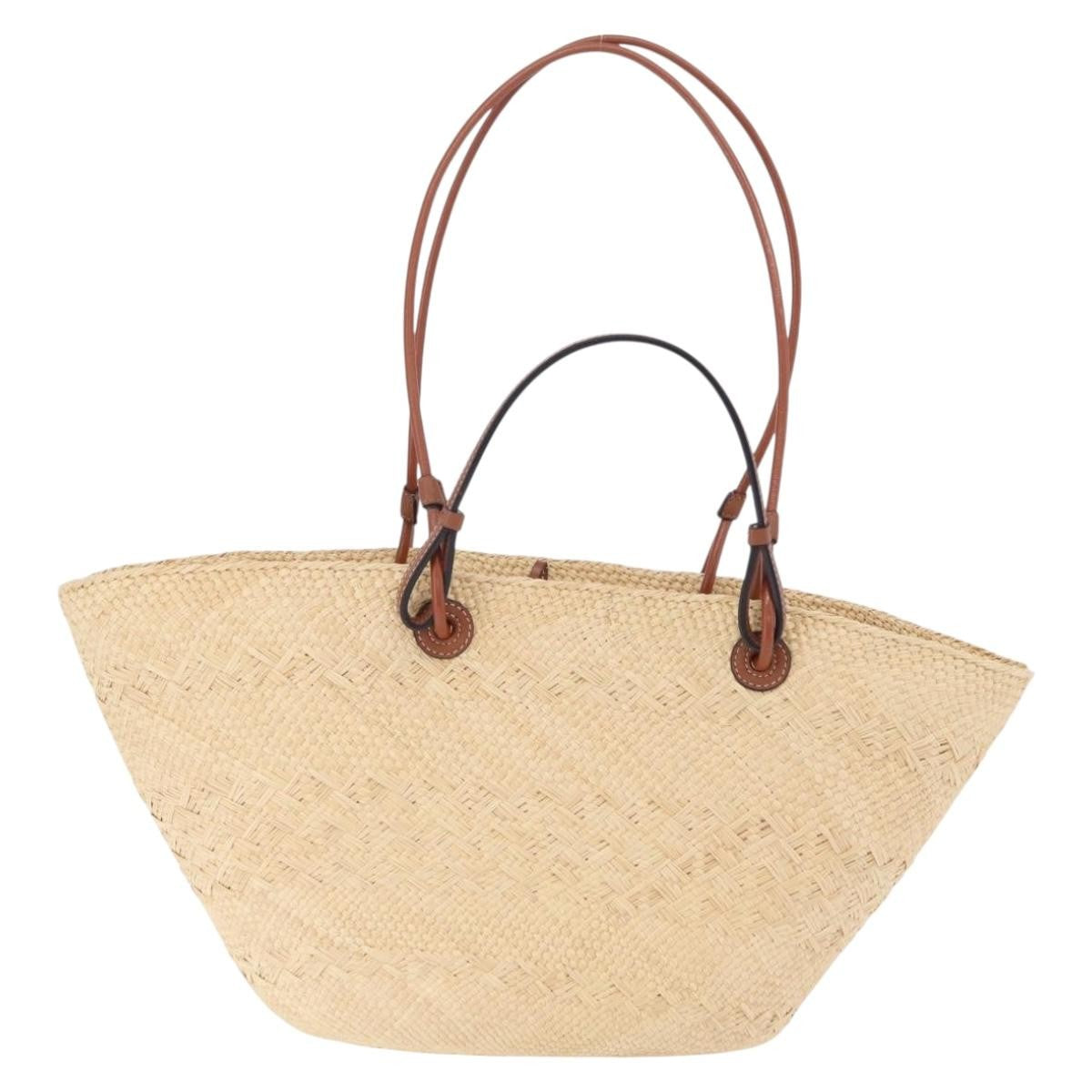Loewe Anagram Basket Raffia Beige Wood Tote Bag Bag (Pre-Owned)