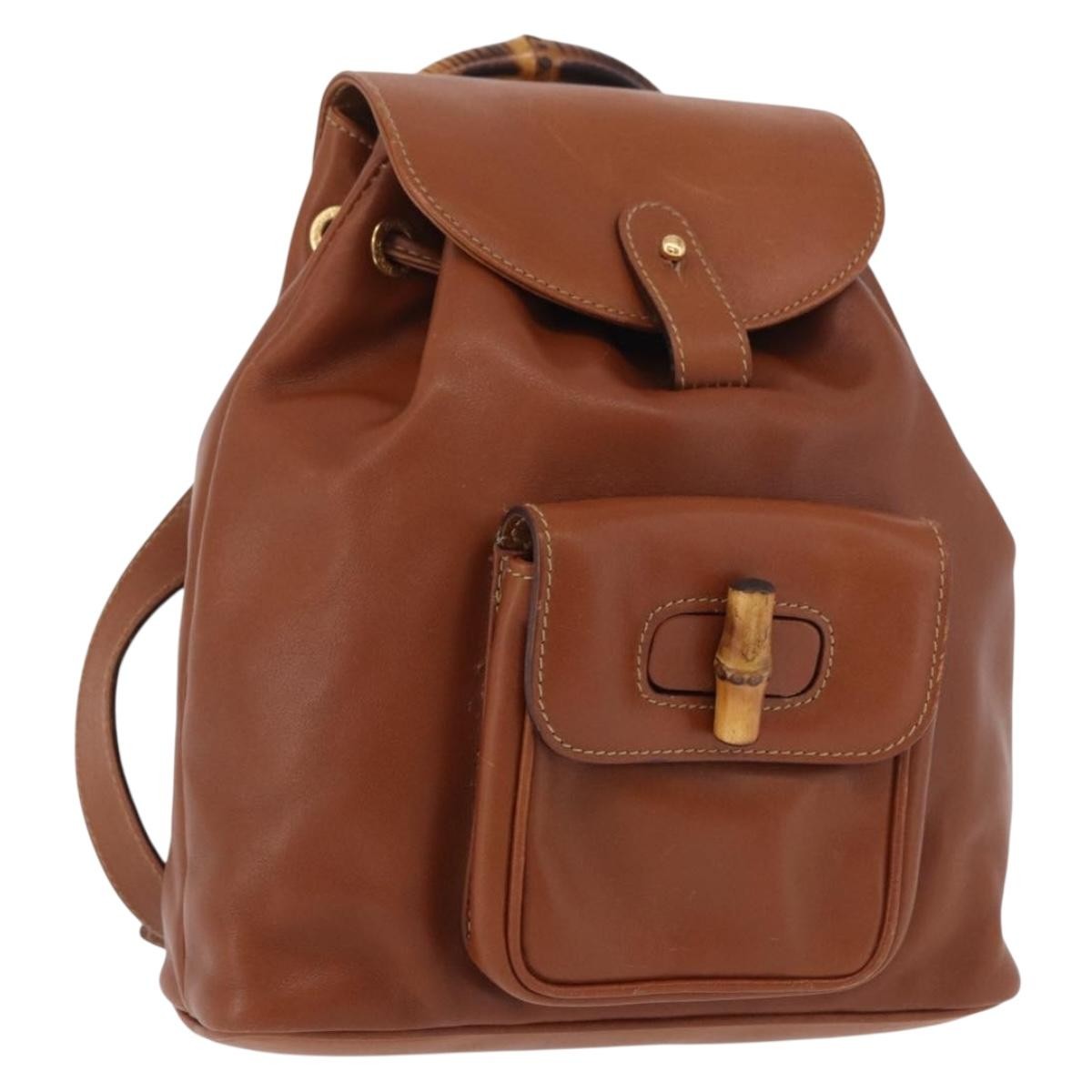 Gucci Vintage Bamboo Leather Brown Leather Backpack Bag (Pre-Owned)