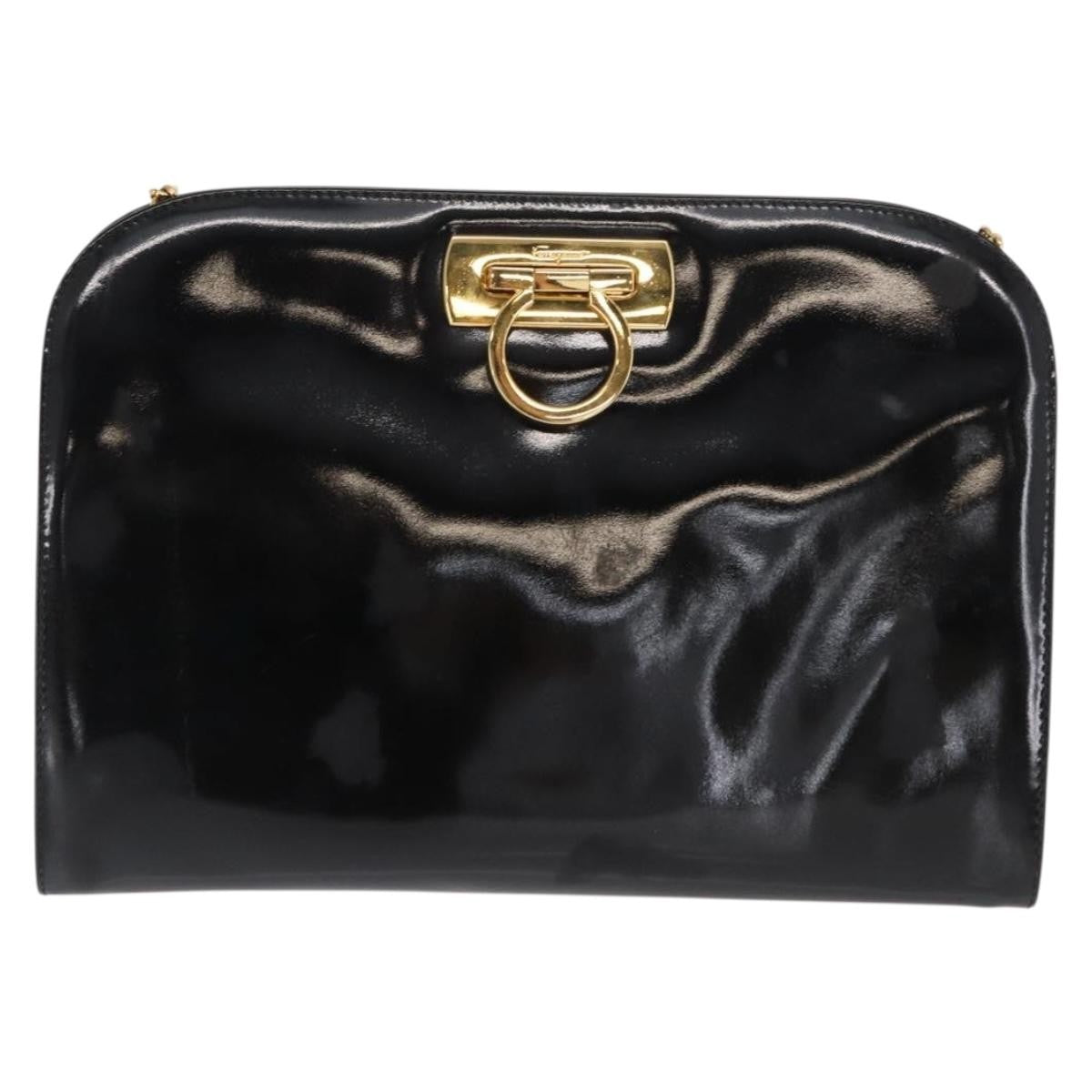 Salvatore Ferragamo Vintage Gancini Chain Patent Leather Black Patent_Leather Shoulder Bag Bag (Pre-Owned)