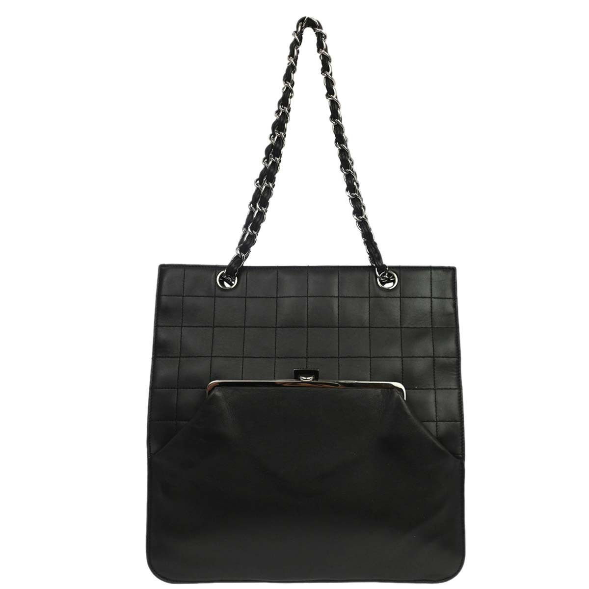 Chanel Chocolate Bar Cc Tote Quilted Leather Black Leather Tote Bag Bag (Pre-Owned)