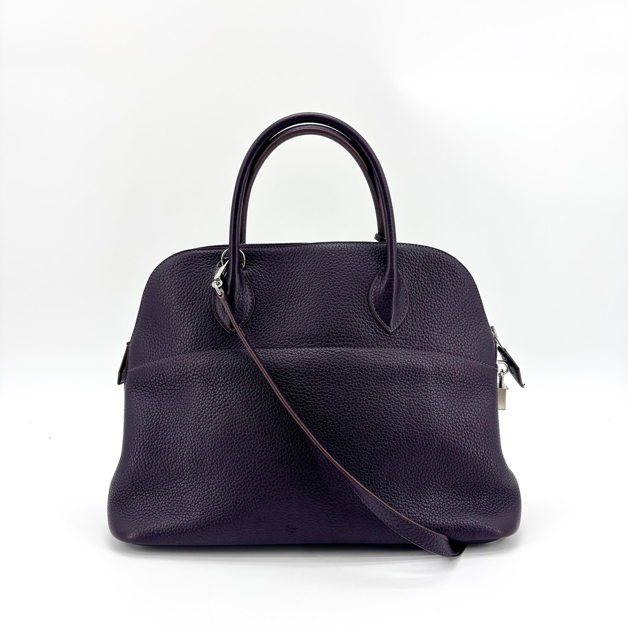 Hermes Bolide Clemence Purple Leather Handbag (Pre-Owned)