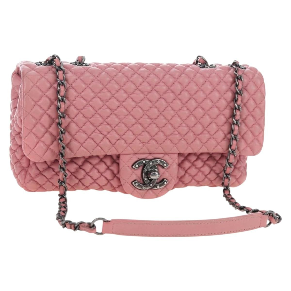 Chanel Flap Shoulder Quilted Lambskin Pink Leather Shoulder Bag Bag (Pre-Owned)
