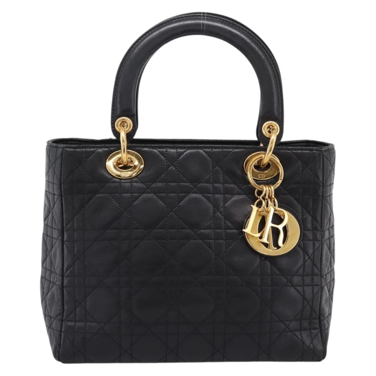 Christian Dior Vintage Lady Dior Leather Black Leather Handbag (Pre-Owned)