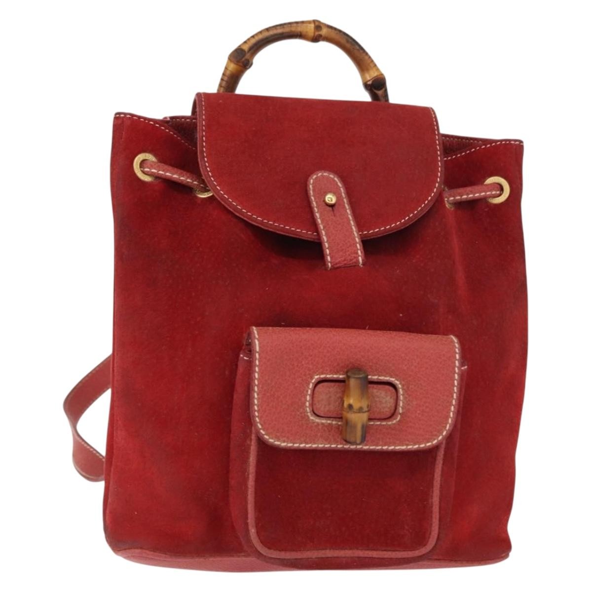 Gucci Vintage Bamboo Leather Red Leather Backpack Bag (Pre-Owned)