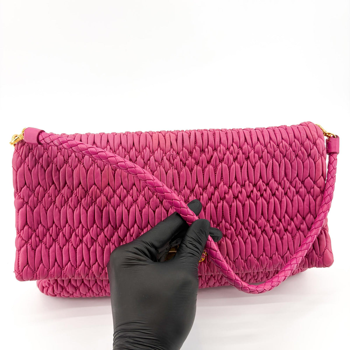 Miu Miu Crystal Clutch Matelasse Leather Pink Other Clutche & Pouche Bag (Pre-Owned)