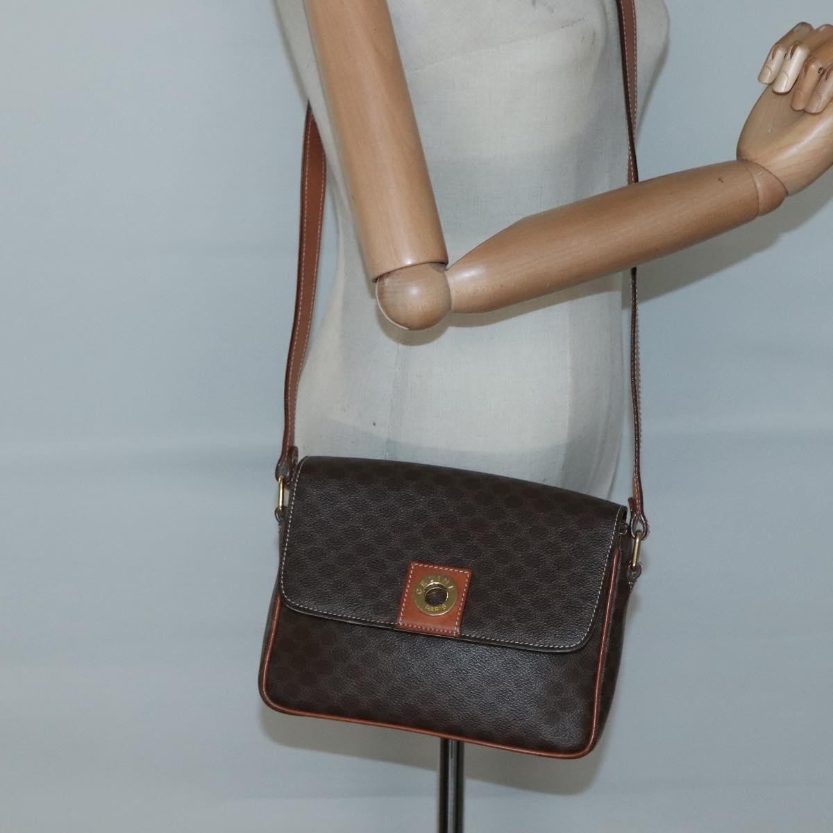 Celine Vintage Macadam Canvas And Leather Brown Canvas Shoulder Bag Bag (Pre-Owned)