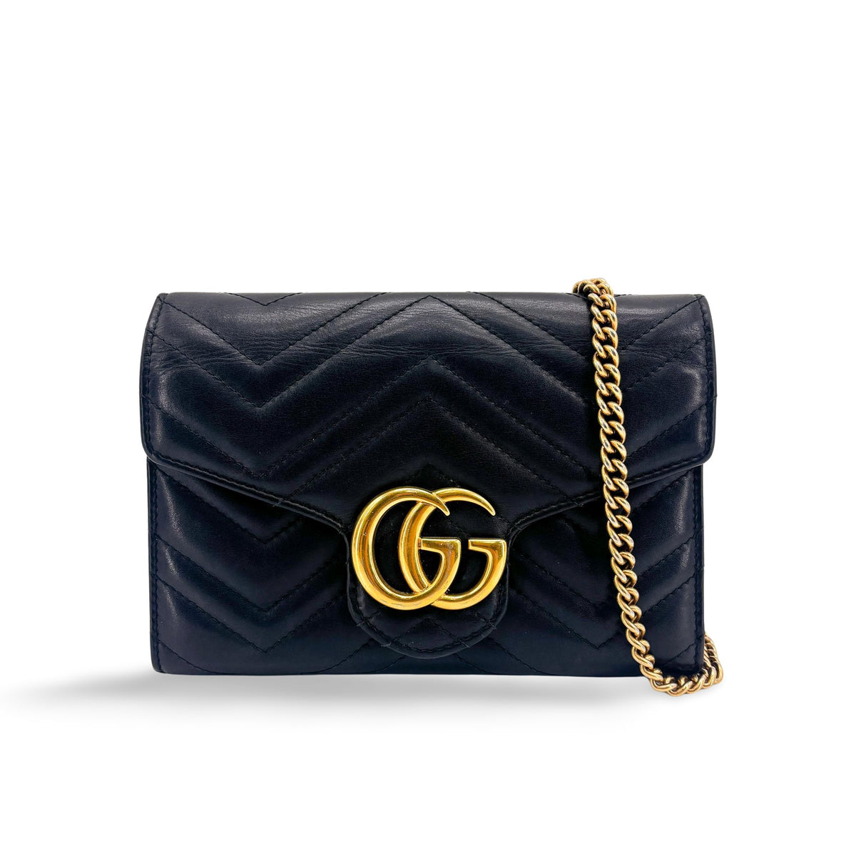 Gucci Gg Marmont Chain Matelasse Leather Black Leather Shoulder Bag Bag (Pre-Owned)
