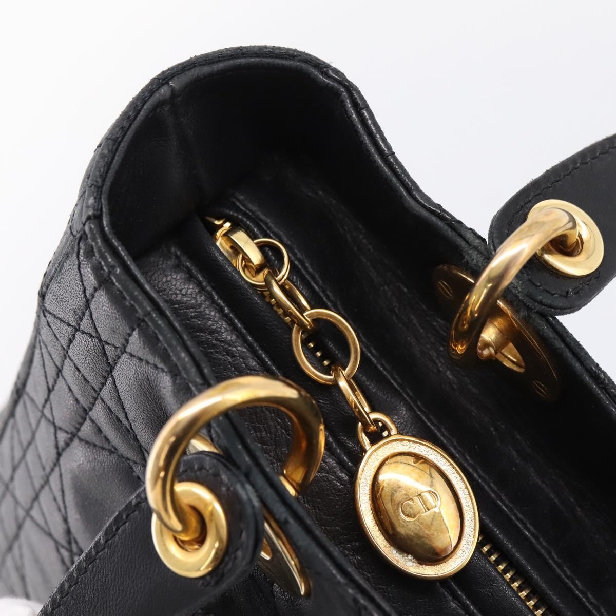 Christian Dior Vintage Lady Dior Leather Black Leather Handbag (Pre-Owned)