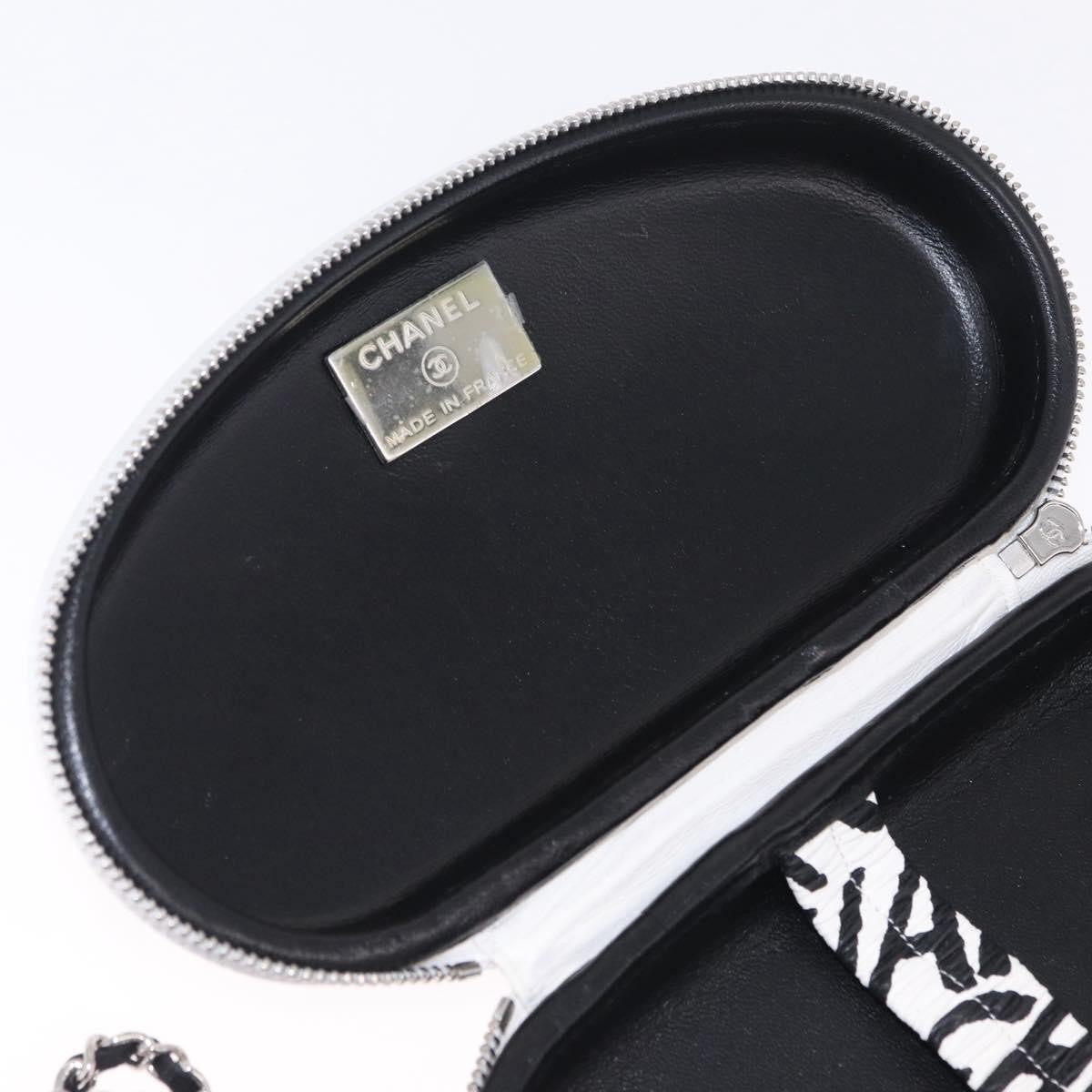 Chanel Coco Neige Zip Around Sunglasses Case With Chain Printed Leather White Leather Sunglasse Accessory (Pre-Owned)