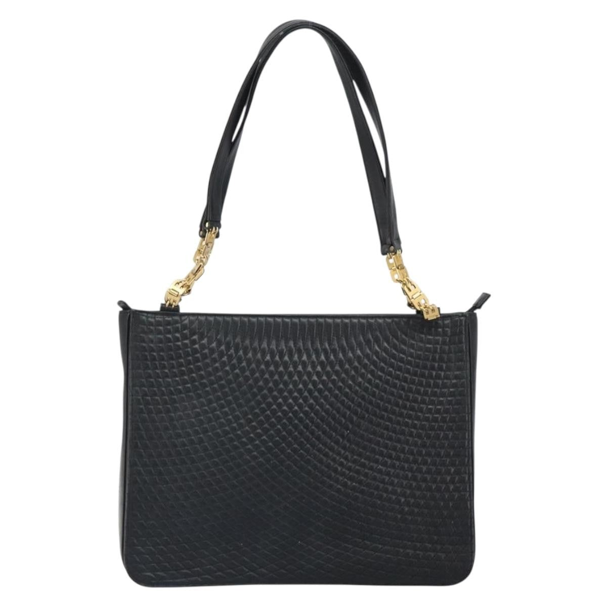 Bally Vintage Quilted Leather Black Leather Tote Bag Bag (Pre-Owned)