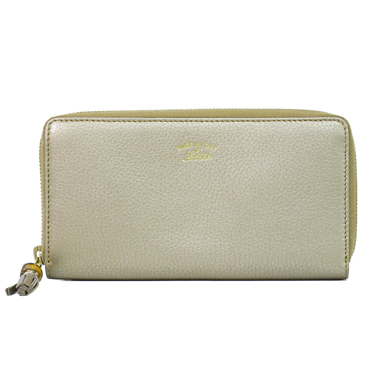 Gucci Bamboo Tassel Zip Leather Gold Leather Wallets Accessory (Pre-Owned)