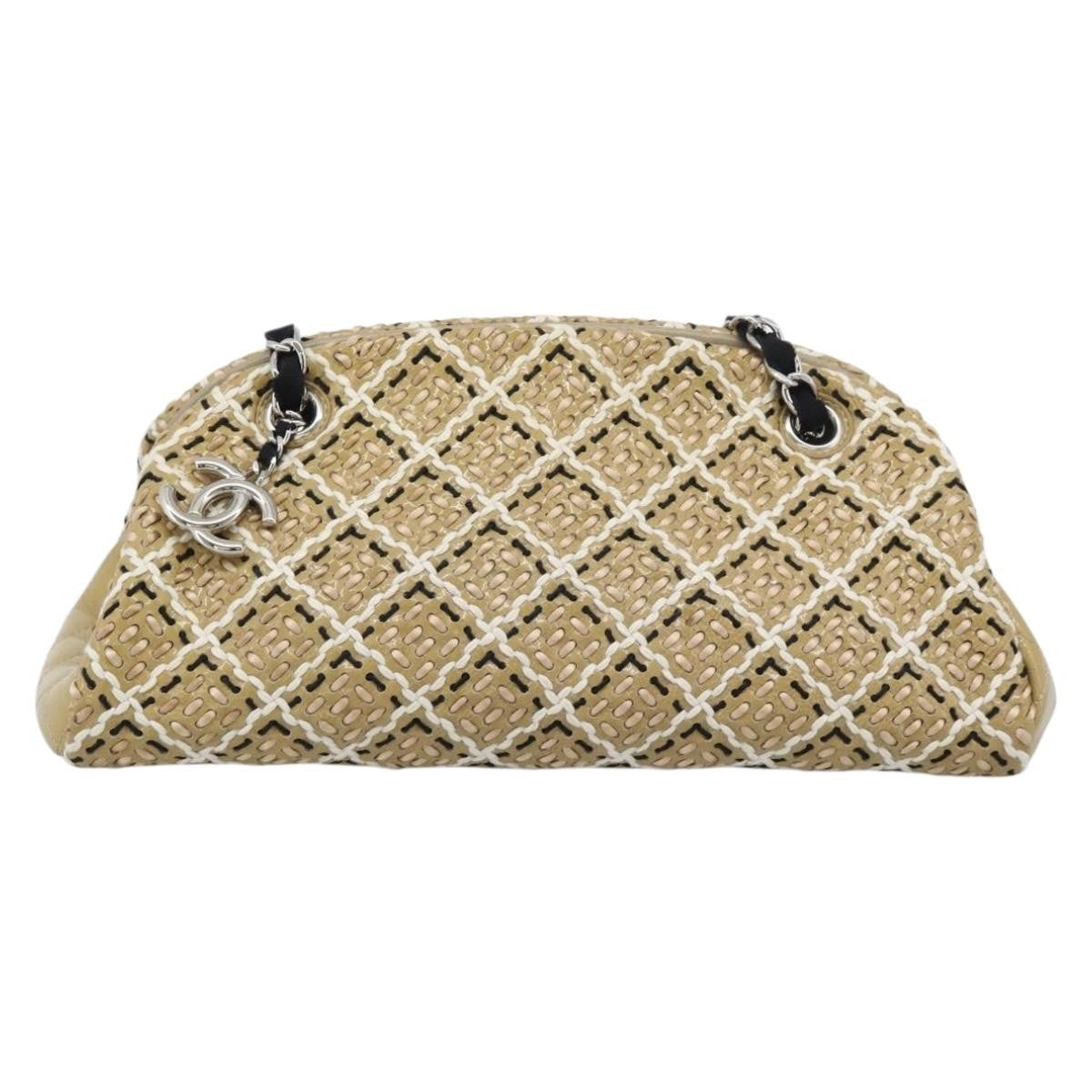 Chanel Just Mademoiselle Quilted Patent Beige Patent_Leather Handbag (Pre-Owned)