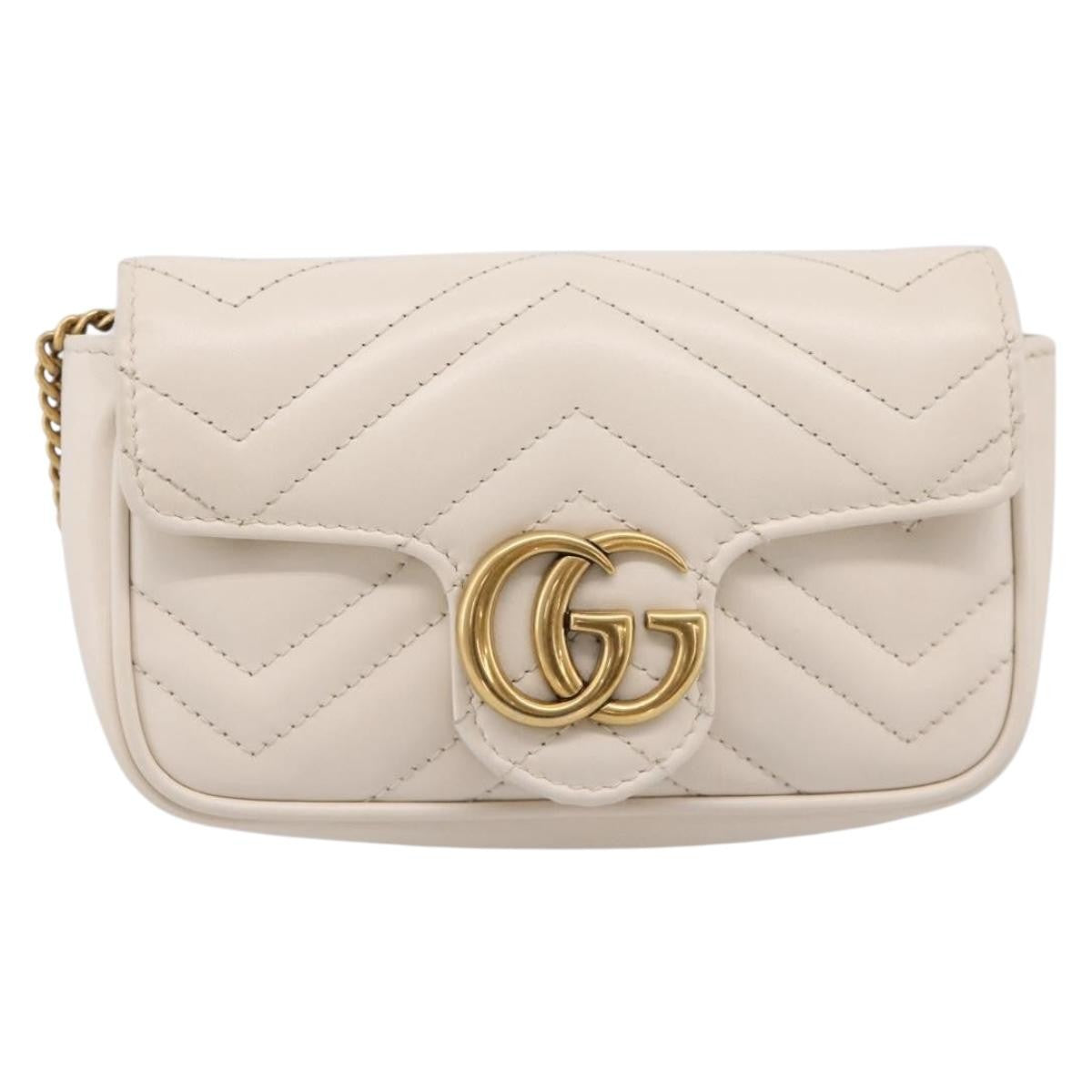 Gucci Gg Marmont Flap Chain Gg Coated Canvas And Leather Beige Leather Shoulder Bag Bag (Pre-Owned)
