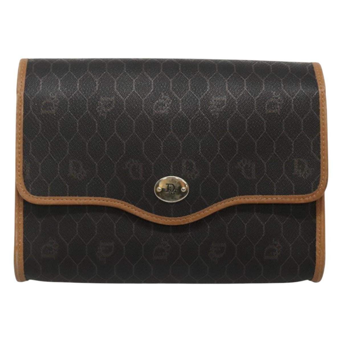 Christian Dior Vintage Honeycomb Flap Coated Canvas Black Canvas Shoulder Bag Bag (Pre-Owned)