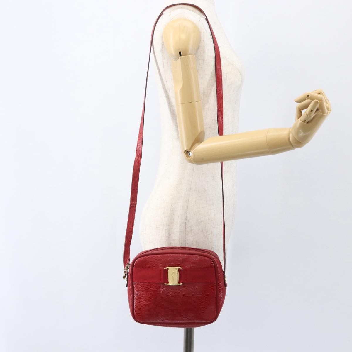 Salvatore Ferragamo Vara Bow Camera Leather Red Leather Shoulder Bag Bag (Pre-Owned)