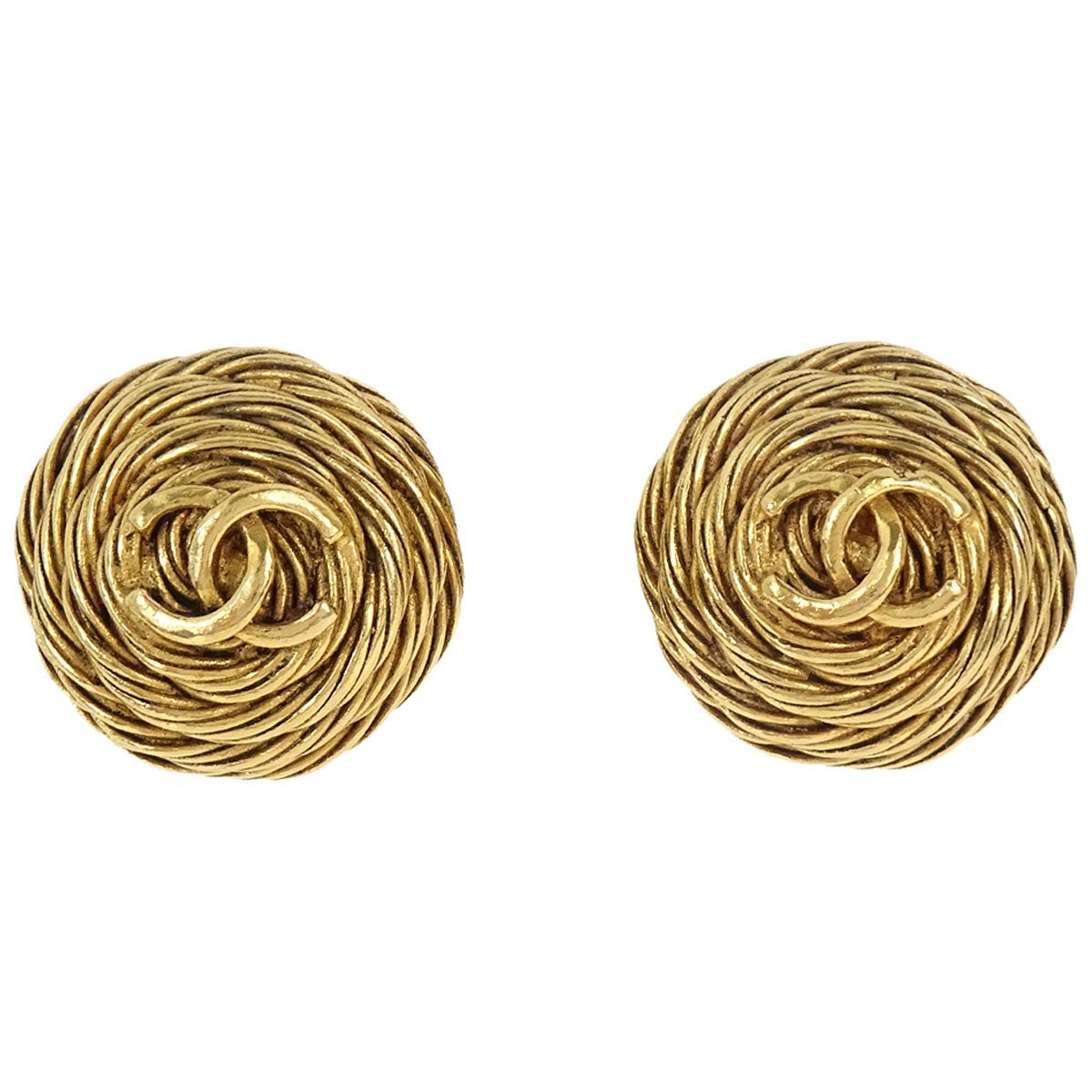 Chanel Vintage Cc Round Clip-On Metal Gold Gold_Plated Earrings Jewelry (Pre-Owned)