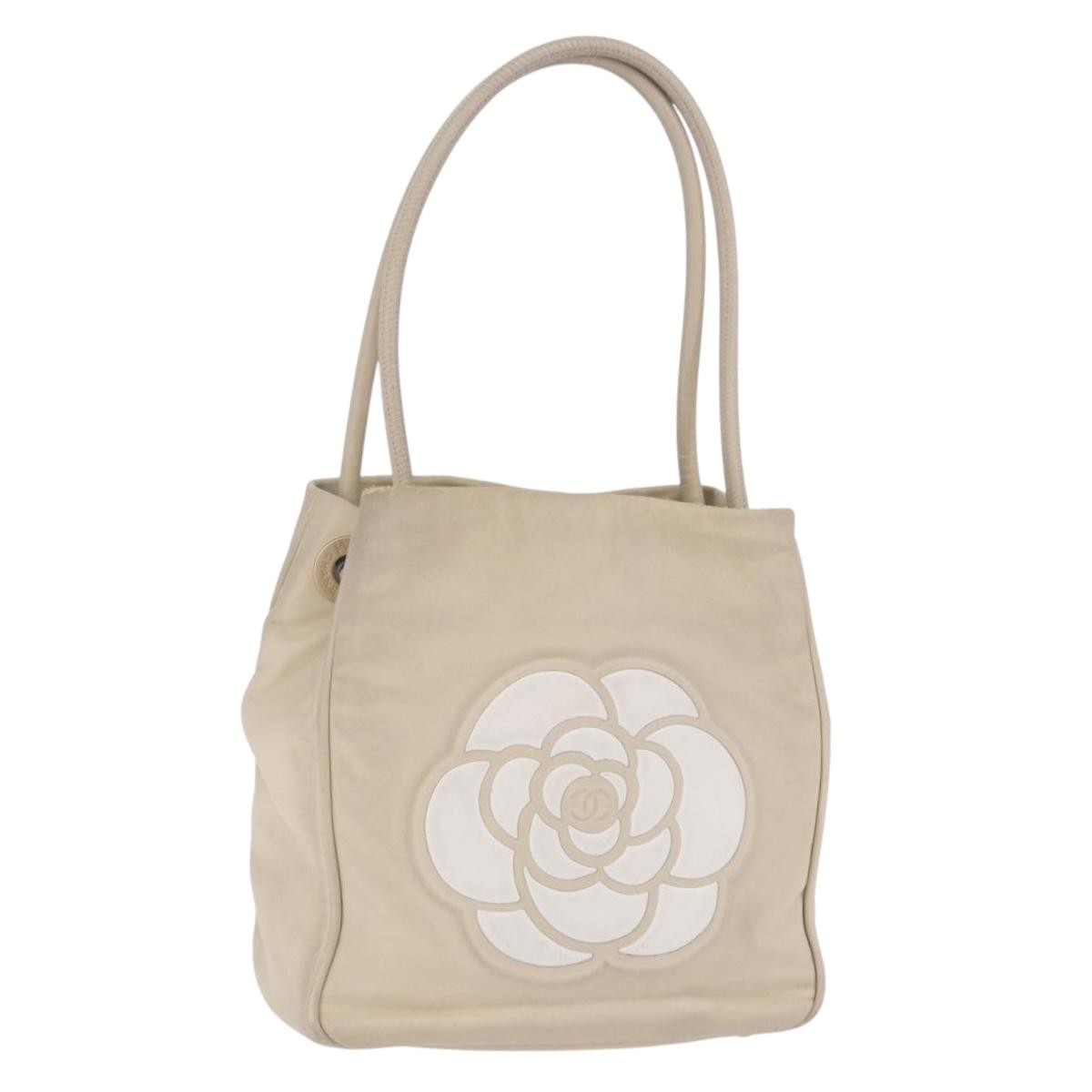 Chanel Camellia Lambskin Beige Leather Tote Bag Bag (Pre-Owned)