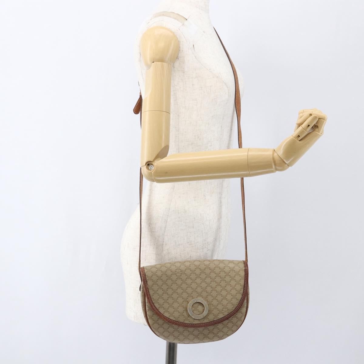 Celine Vintage Macadam Circle Logo Canvas And Leather Beige Canvas Shoulder Bag Bag (Pre-Owned)