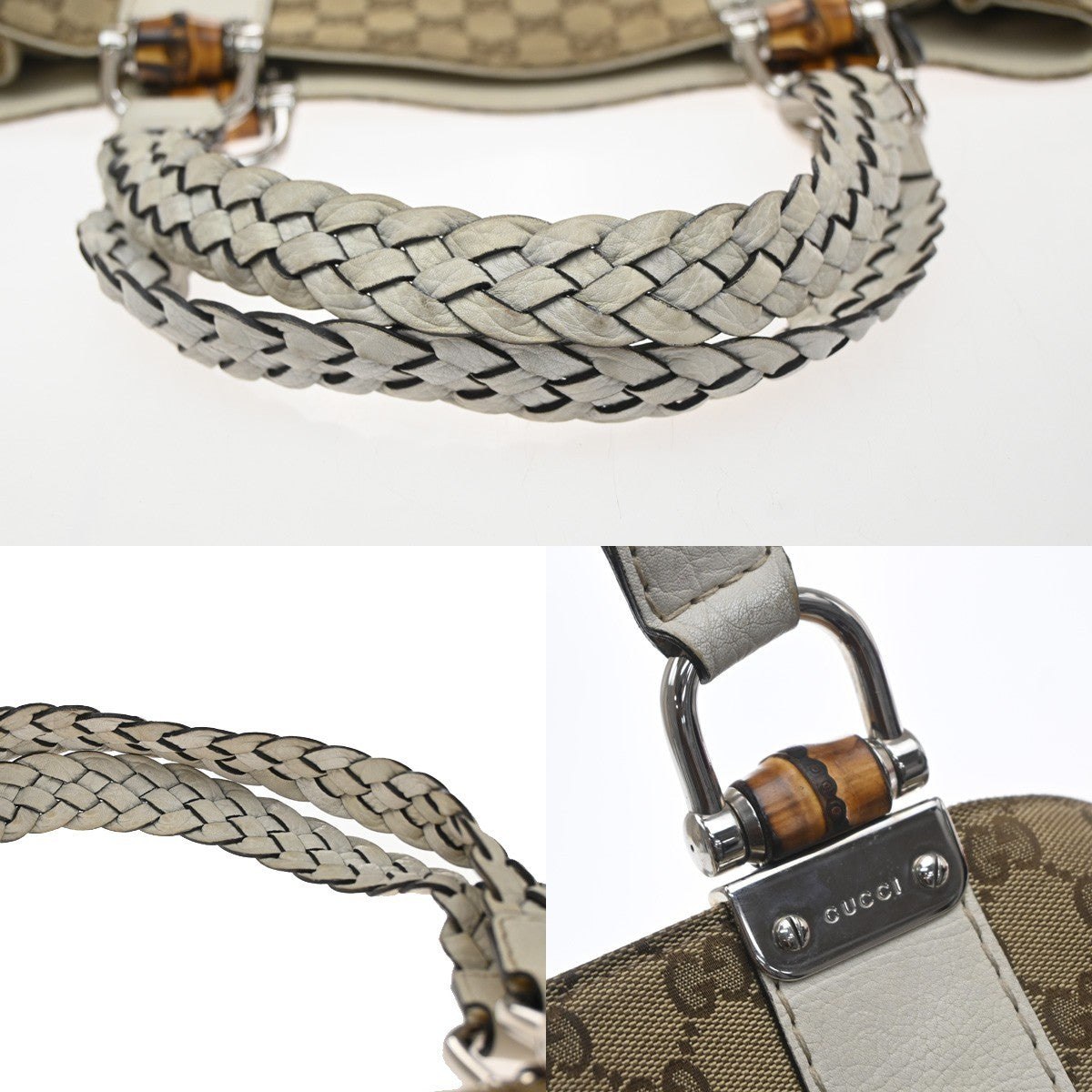 Gucci Bamboo Bar Gg Canvas Beige Canvas Tote Bag Bag (Pre-Owned)