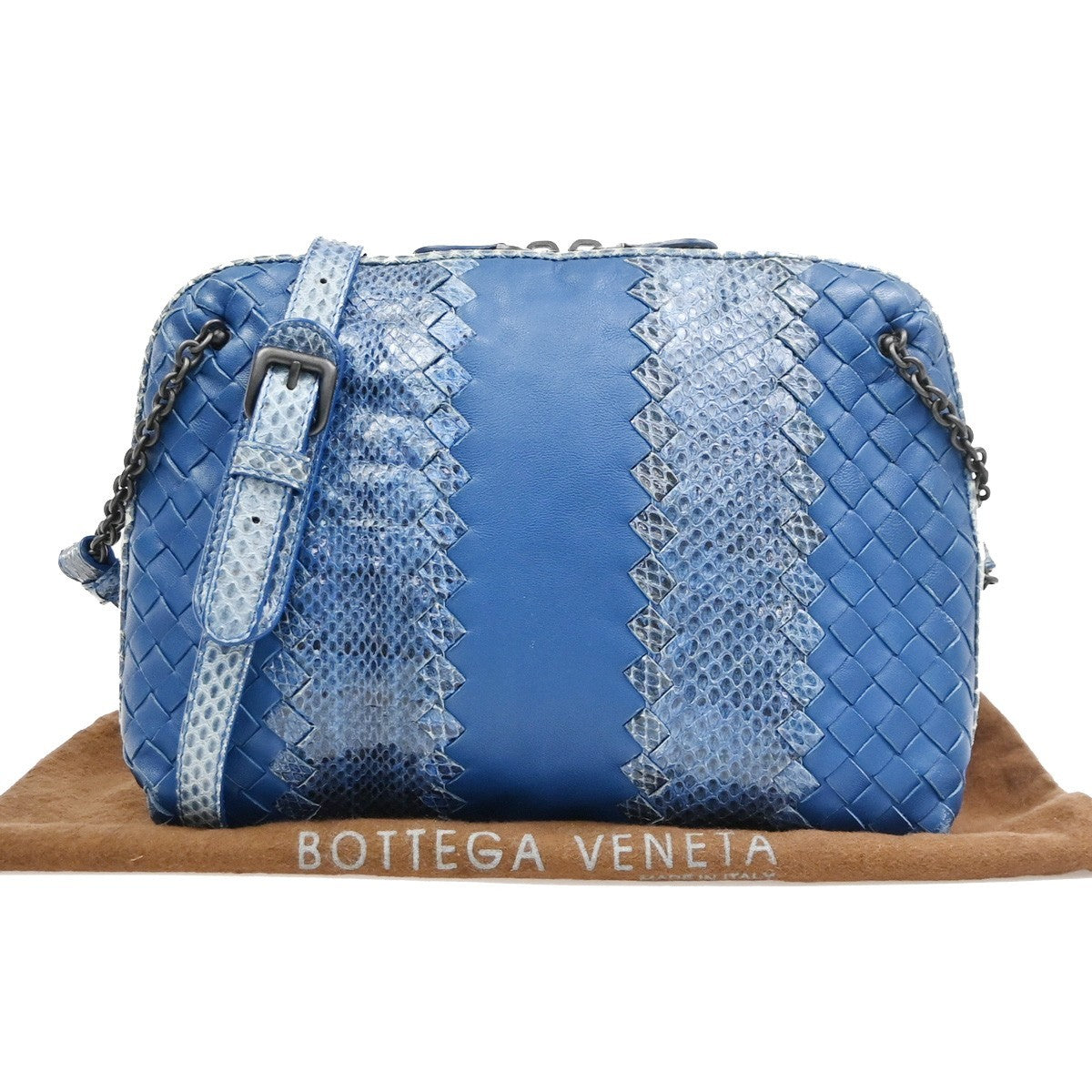Bottega Veneta Nodini Embroidered Intrecciato Nappa Blue Leather Shoulder Bag Bag (Pre-Owned)