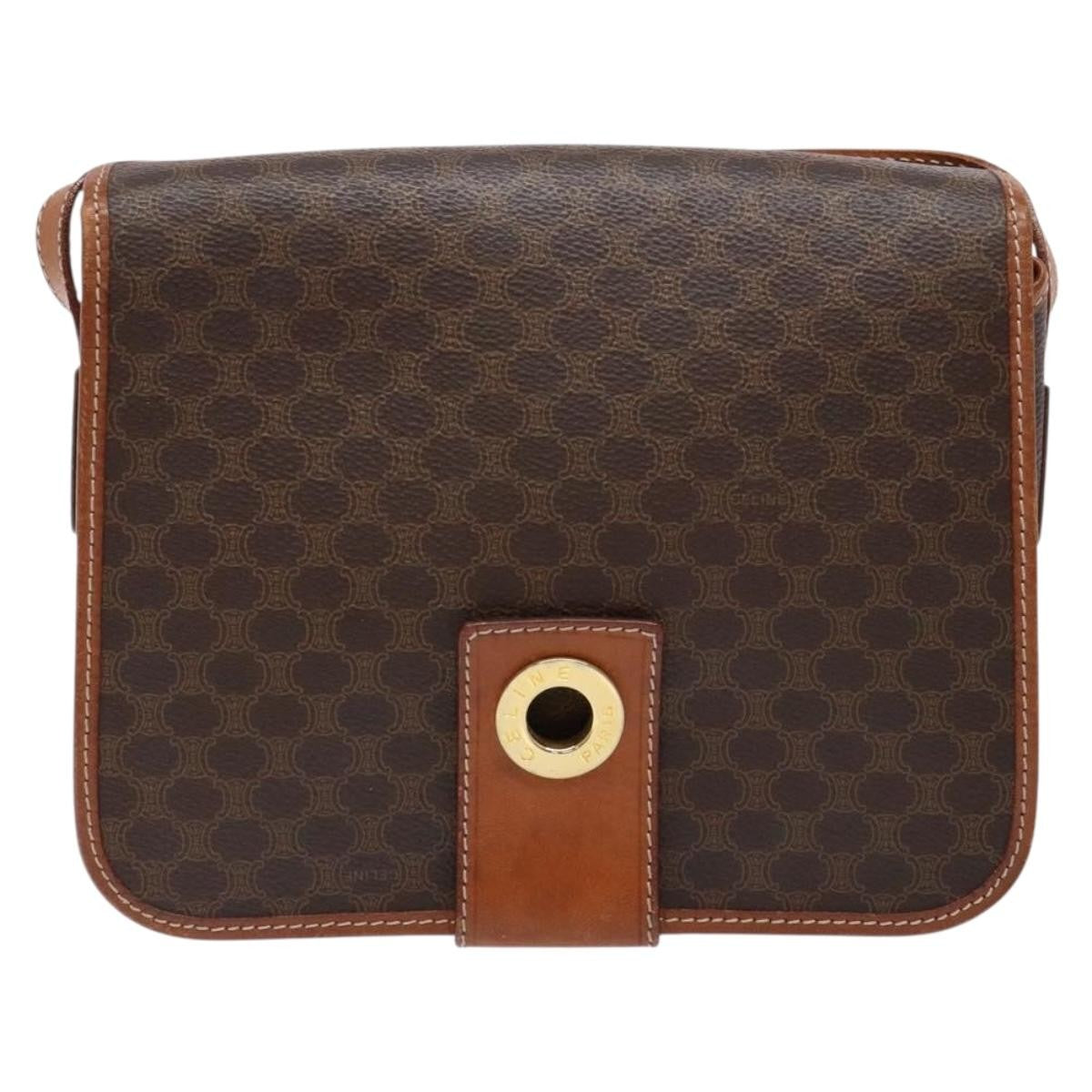 Celine Macadam Shoulder Pvc Leather Brown Canvas Bag (Pre-Owned)