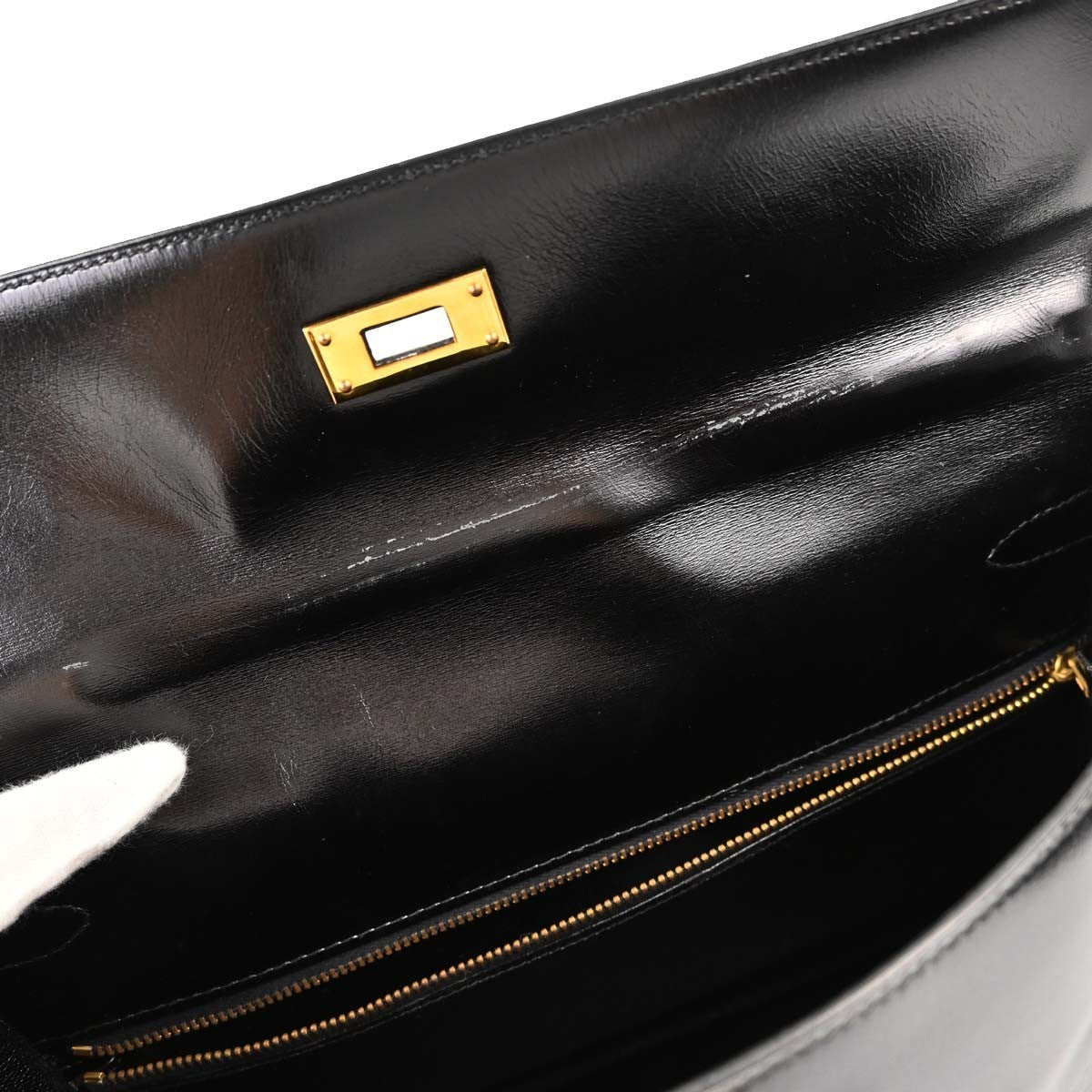 Hermes Kelly Black Box Calf With Gold Hardware Black Calfskin Handbag (Pre-Owned)