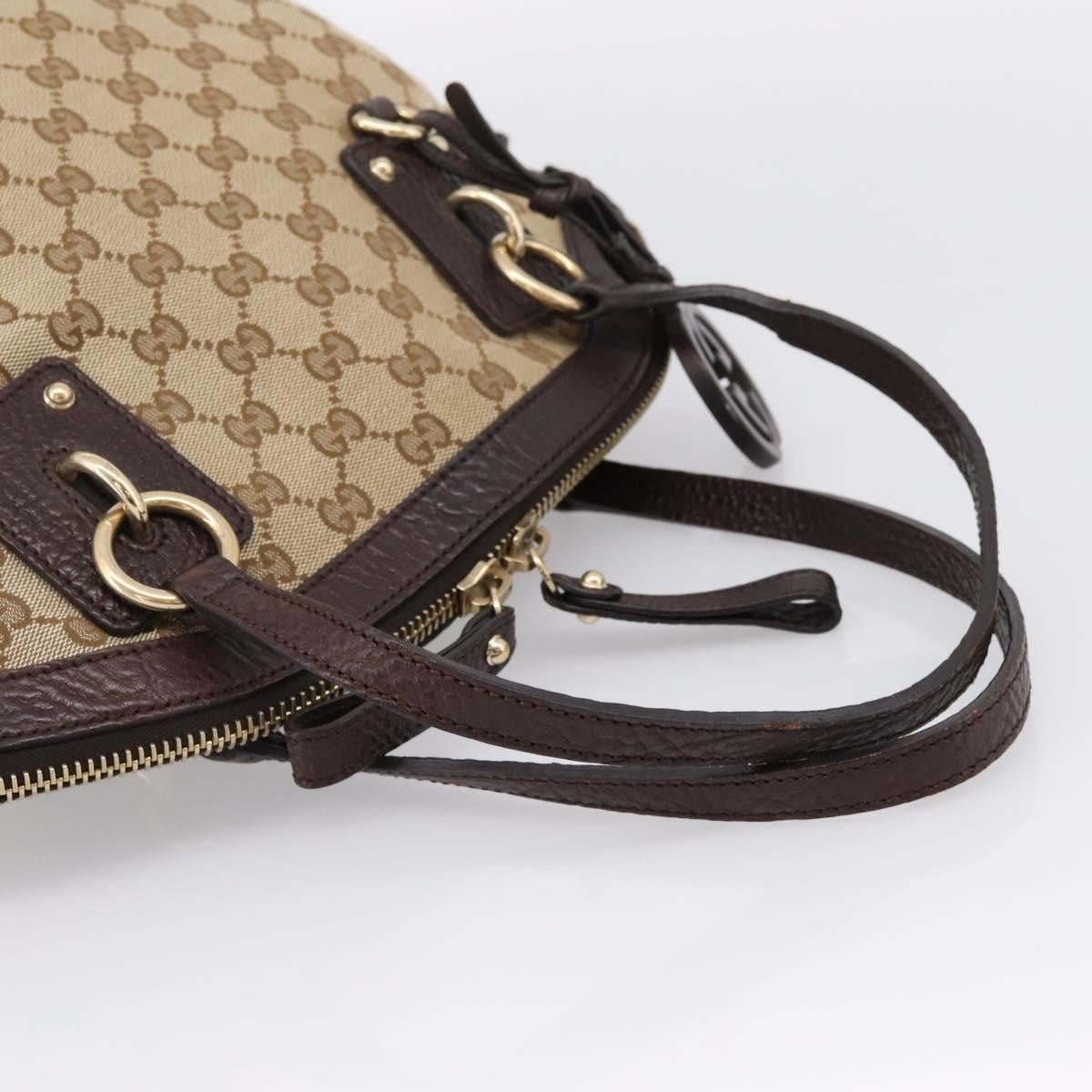 Gucci Britt Convertible Dome Satchel Gg Canvas Beige Canvas Handbag (Pre-Owned)