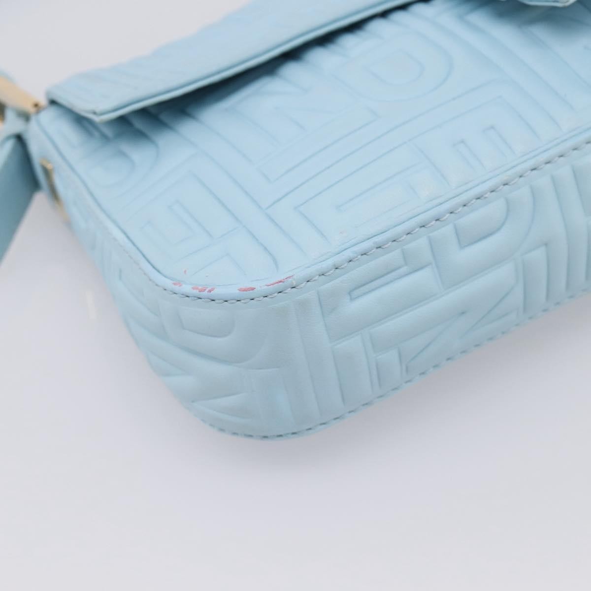 Fendi Mamma Baguette Zucchino Canvas Blue Leather Shoulder Bag Bag (Pre-Owned)
