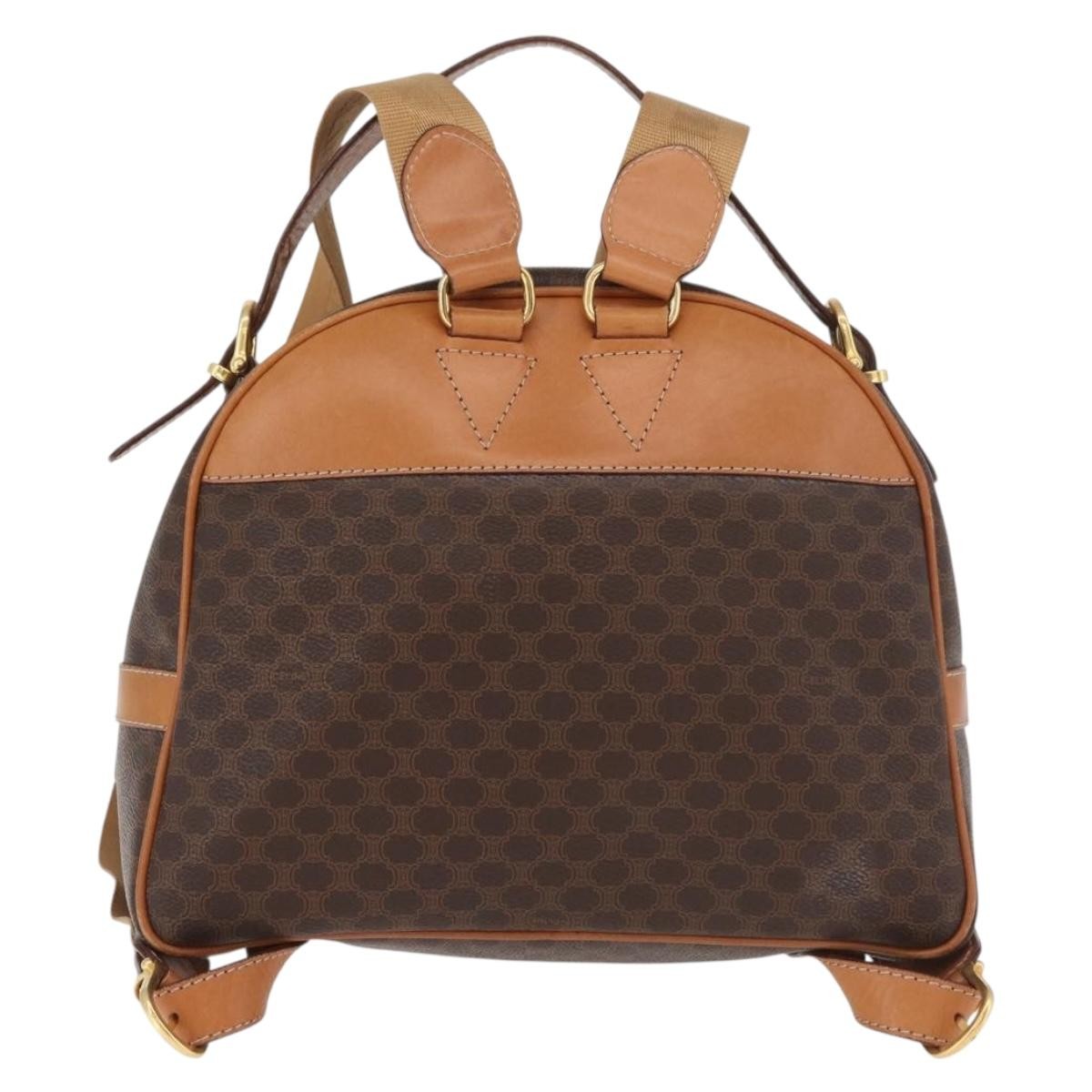Celine Backpack Leather Brown Canvas Backpack Bag (Pre-Owned)
