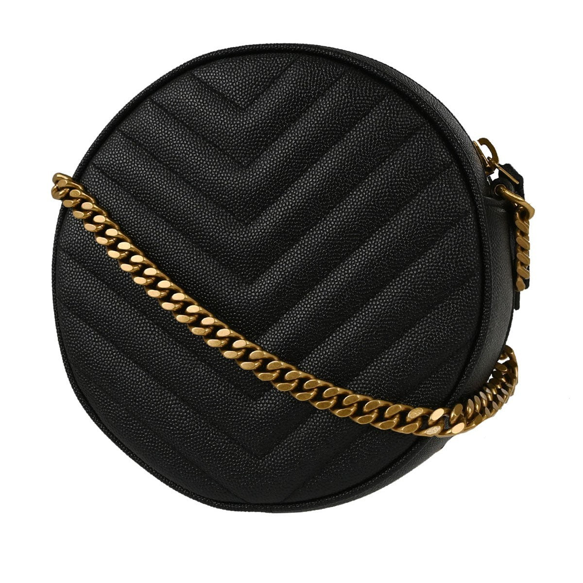 Saint Laurent Vinyle Round Belt Matelasse Chevron Leather Black Leather Clutche & Pouche Bag (Pre-Owned)
