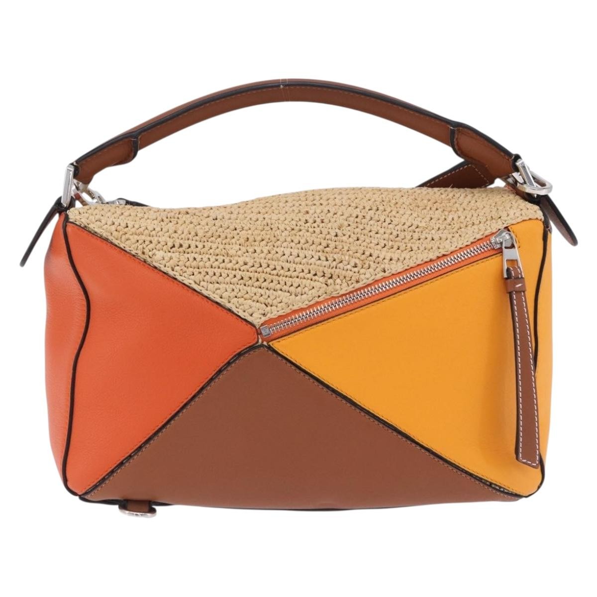 Loewe Puzzle Leather And Raffia Beige Leather Handbag (Pre-Owned)