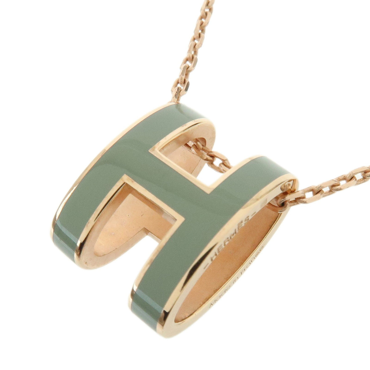 Hermes Pop H Pendant Chain Metal And Enamel Pink Rose_Gold Necklace Jewelry (Pre-Owned)