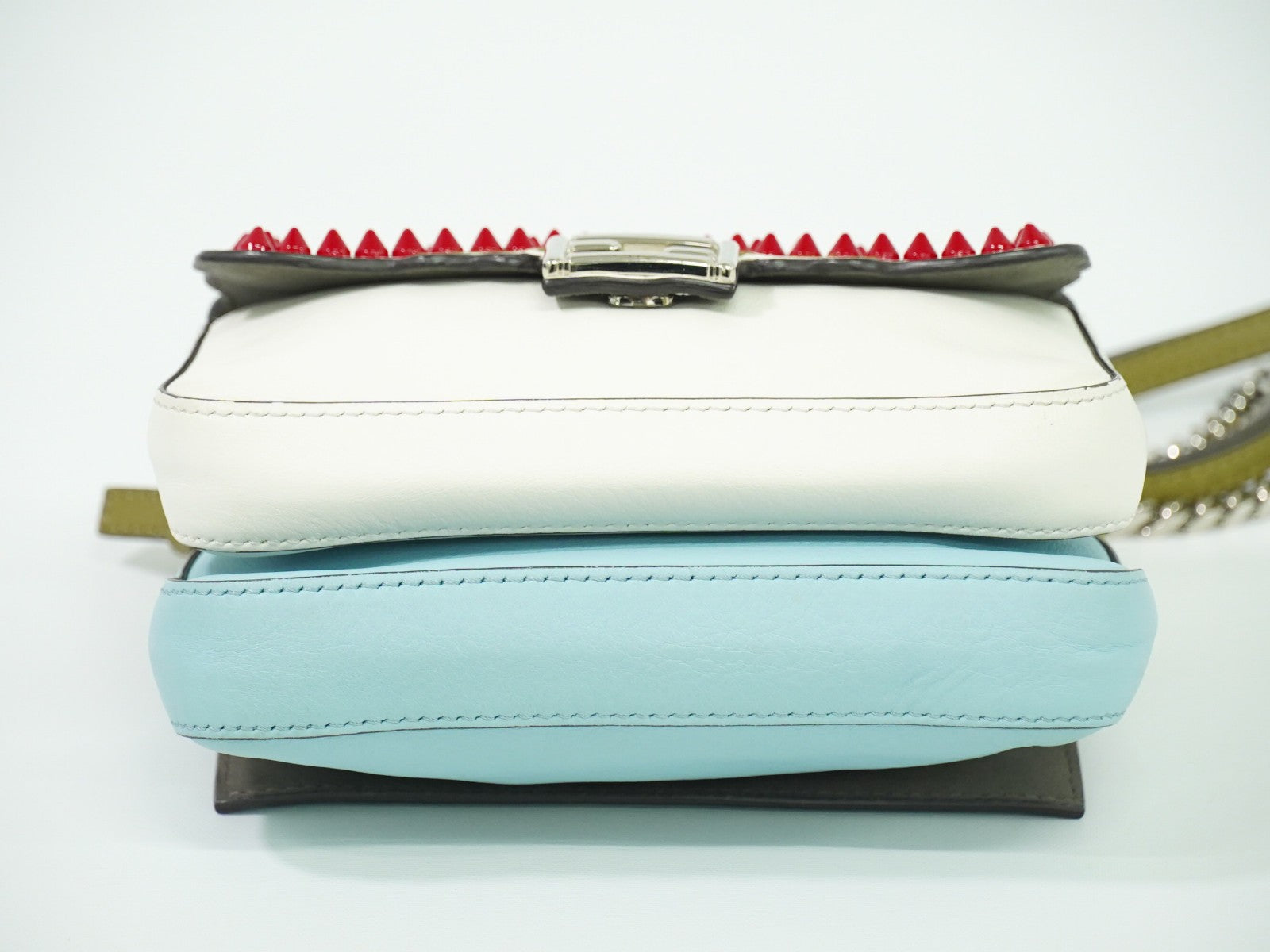 Fendi Double Baguette Embroidered Studded Leather White Leather Shoulder Bag Bag (Pre-Owned)