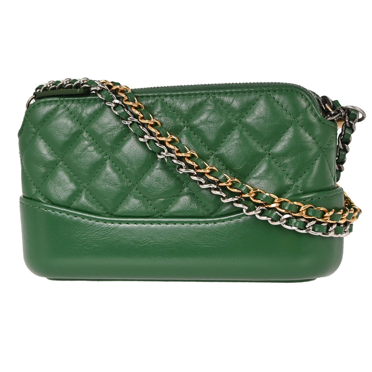 Chanel Gabrielle Double Zip Clutch With Chain Quilted Goatskin And Patent Green Leather Clutche & Pouche Bag (Pre-Owned)