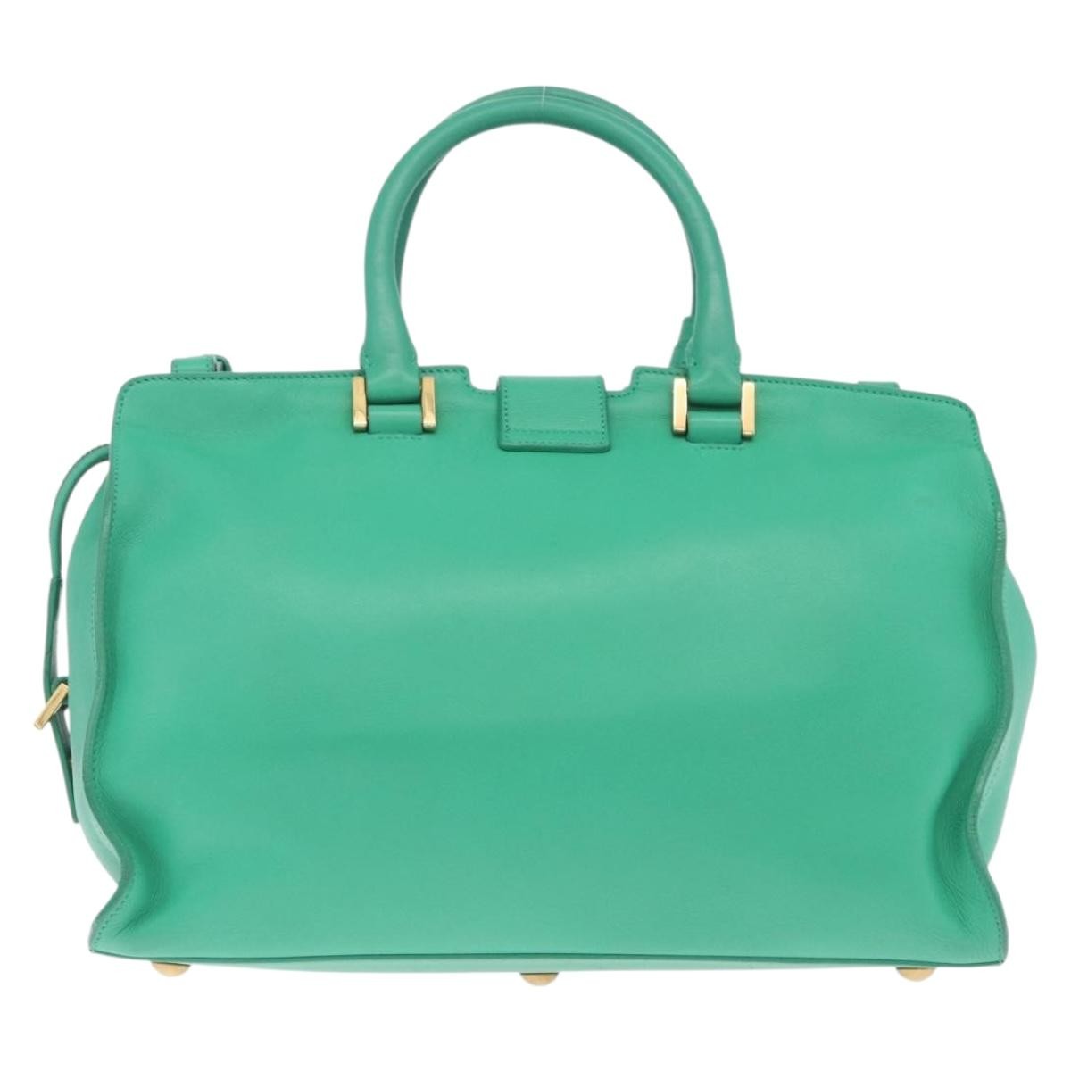 Saint Laurent Classic Y Cabas Leather Green Leather Tote Bag Bag (Pre-Owned)