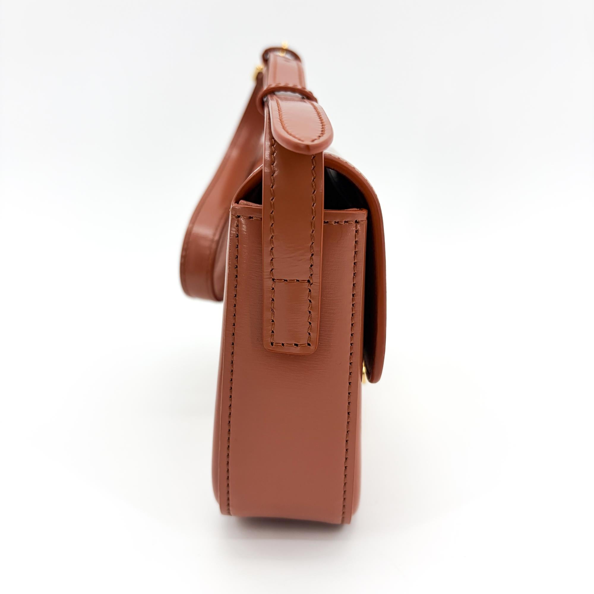 Celine Triomphe East-West Smooth Calfskin Brown Leather Shoulder Bag Bag (Pre-Owned)