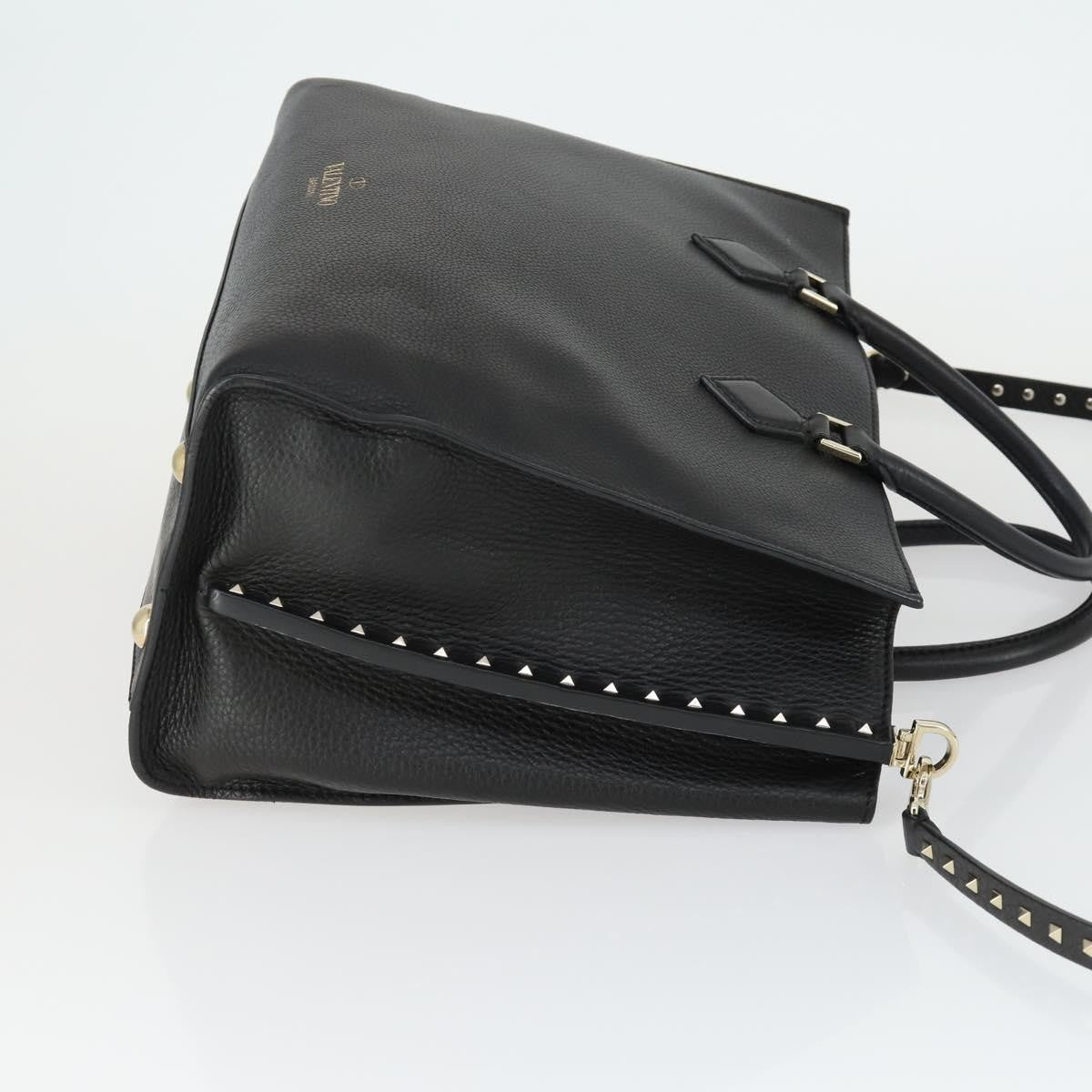 Valentino Garavani Rockstud Open Leather Black Leather Tote Bag Bag (Pre-Owned)