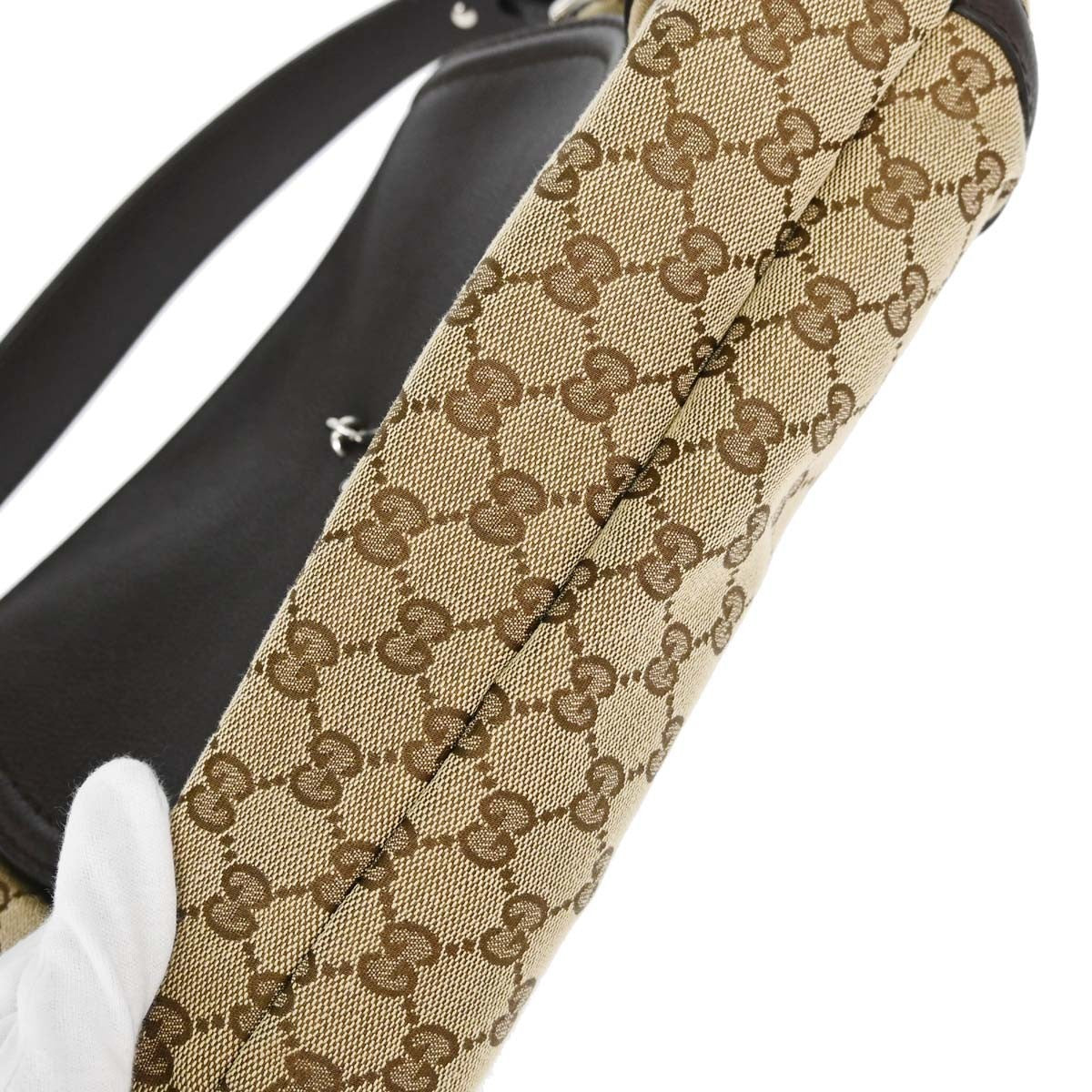 Gucci Techno Horsebit Flap Hobo Leather Beige Canvas Shoulder Bag Bag (Pre-Owned)