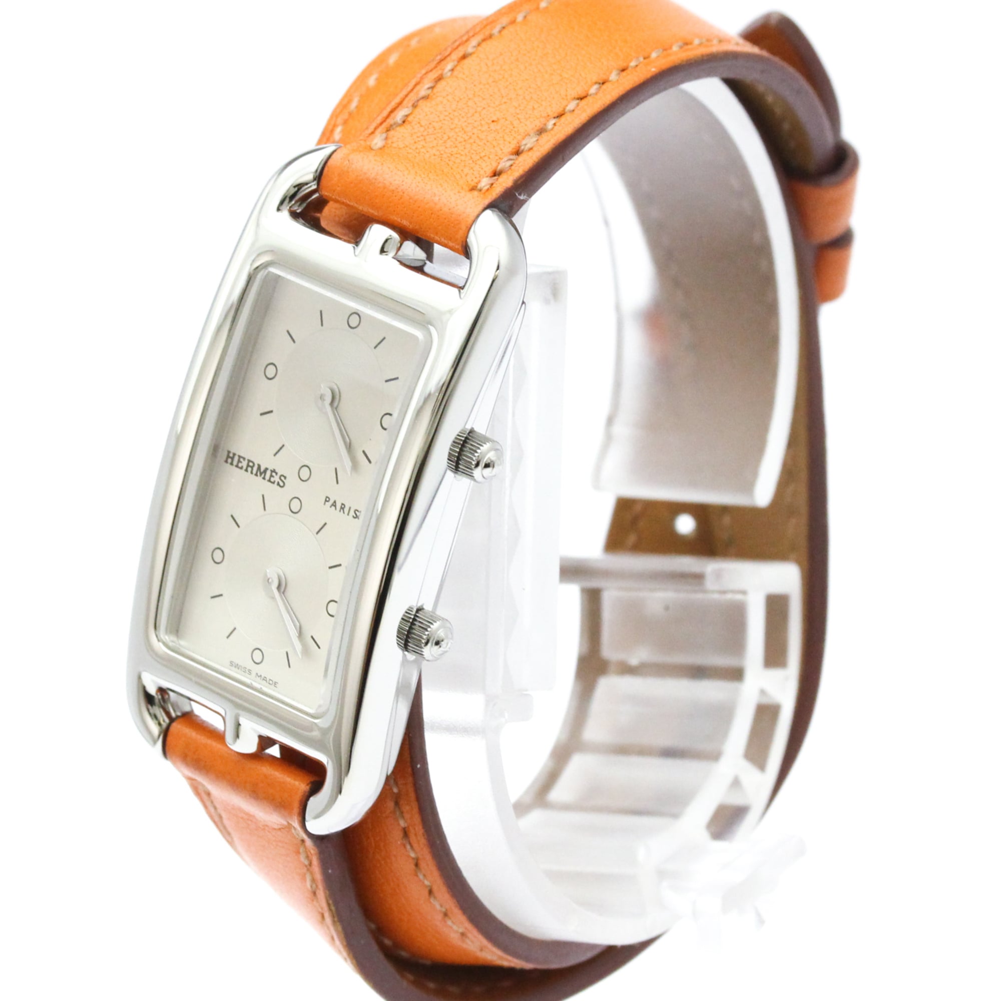 Hermes Cape Cod Dual Time Quartz Stainless Steel And Leather Watch (Pre-Owned)
