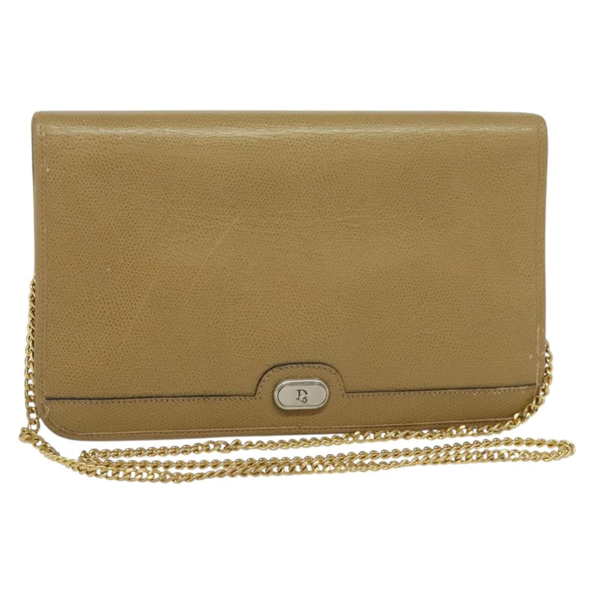 Christian Dior Vintage Chain Flap Leather Beige Leather Shoulder Bag Bag (Pre-Owned)
