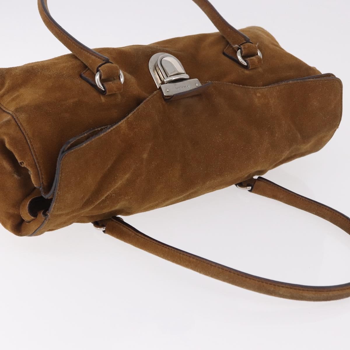 Prada Pushlock Tote Suede Brown Suede Handbag (Pre-Owned)