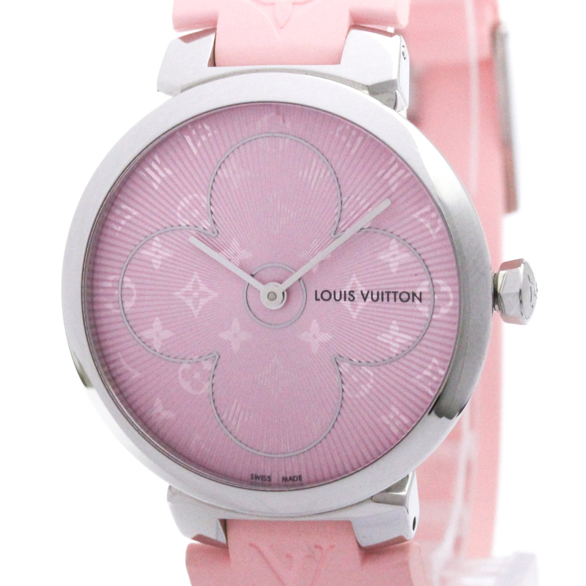 Louis Vuitton Tambour Quartz Stainless Steel And Monogram Rubber Watch (Pre-Owned)