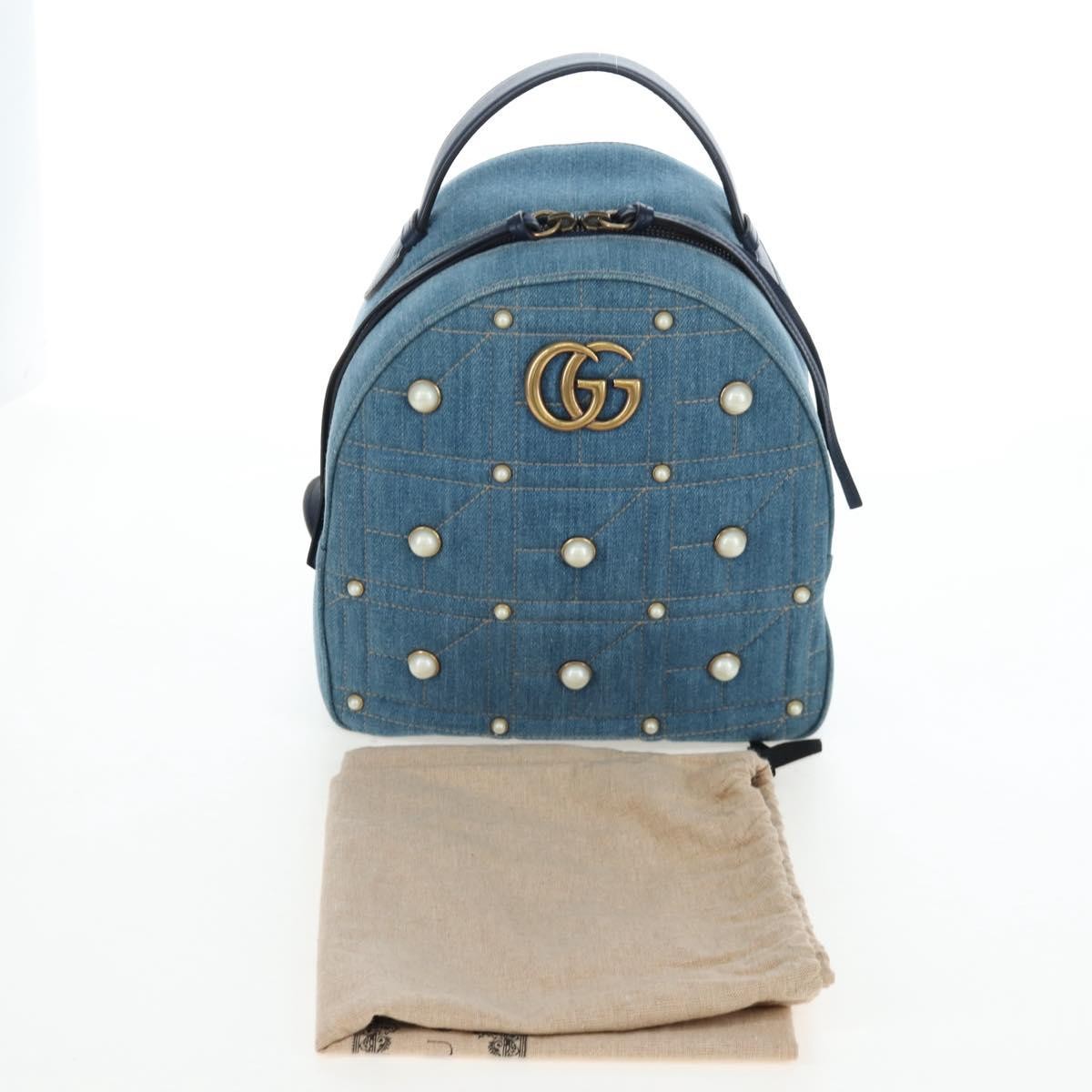 Gucci Pearly Gg Marmont Embellished Matelasse Denim Blue Denim_Jeans Backpack Bag (Pre-Owned)