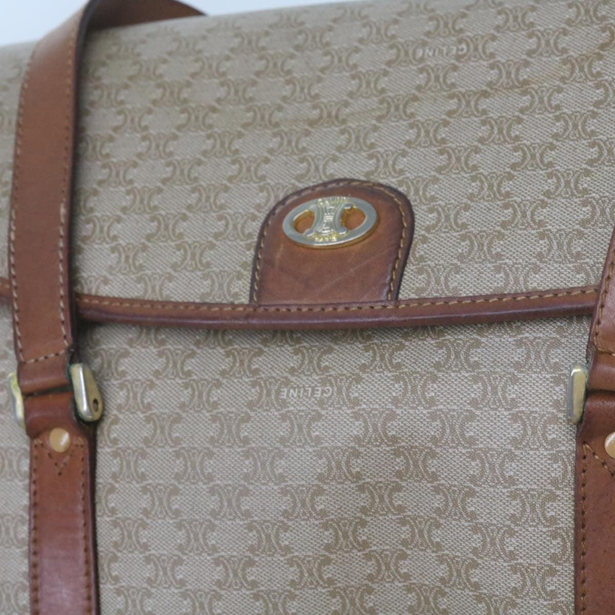 Celine Vintage Macadam Canvas And Leather Beige Canvas Handbag (Pre-Owned)