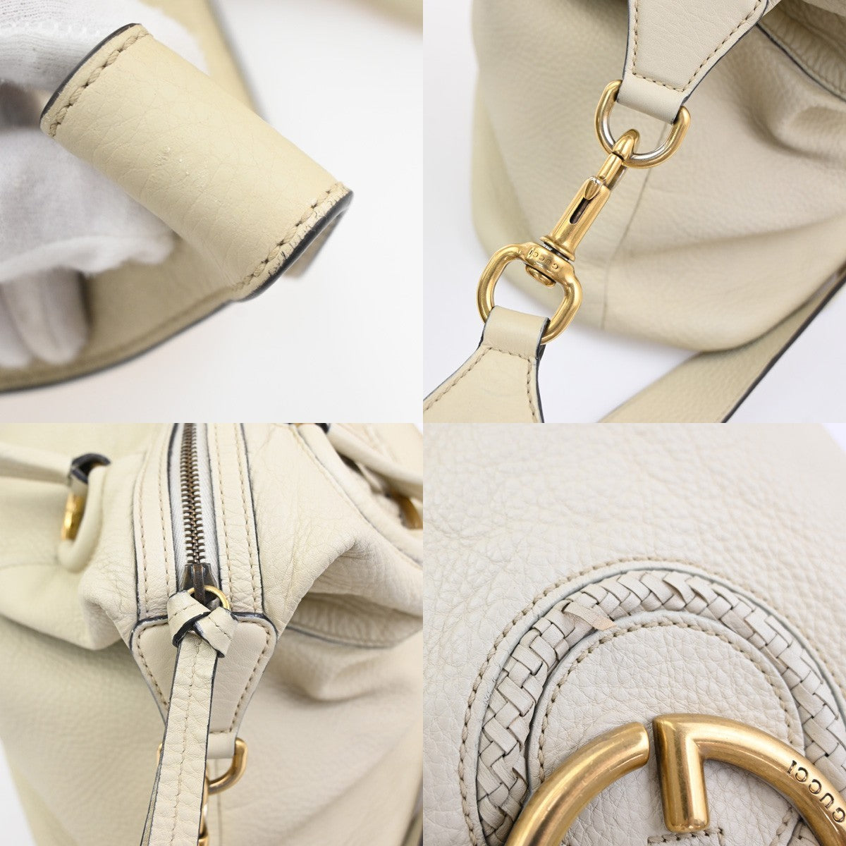 Gucci Twill Satchel Leather White Leather Shoulder Bag Bag (Pre-Owned)