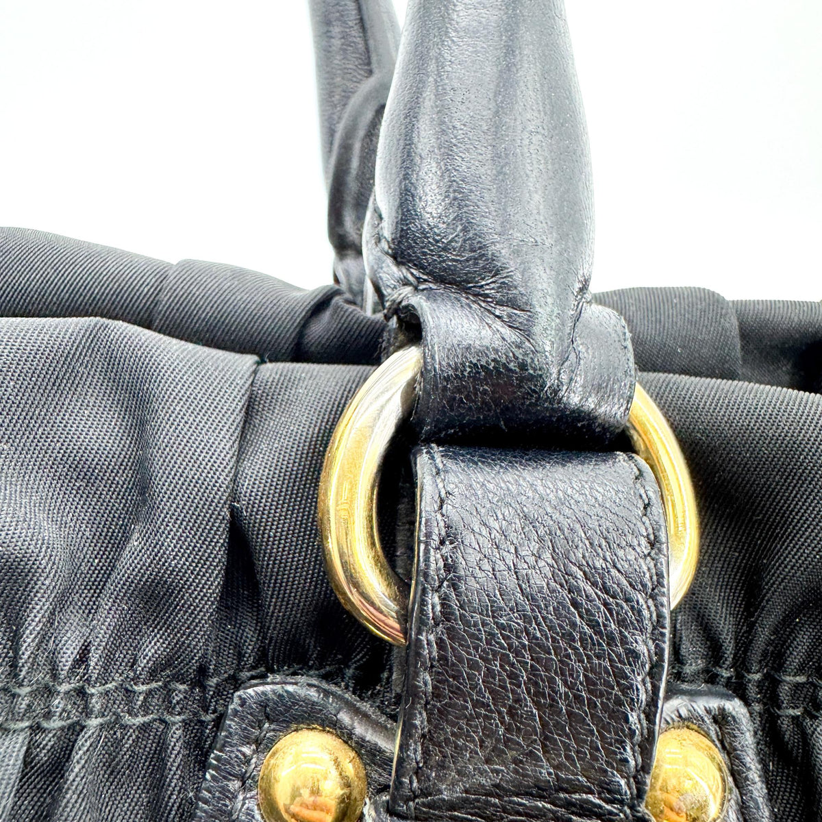 Prada Gaufre Convertible Leather And Tessuto Black Nylon Tote Bag Bag (Pre-Owned)