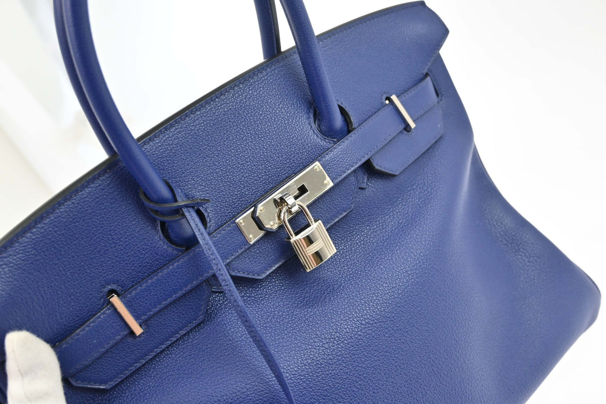 Hermes Birkin Blue Togo With Palladium Hardware Blue Leather Handbag (Pre-Owned)