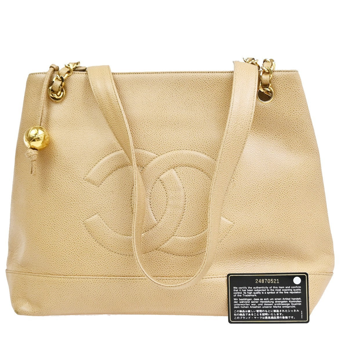 Chanel Vintage Timeless Chain Caviar Beige Leather Shoulder Bag Bag (Pre-Owned)