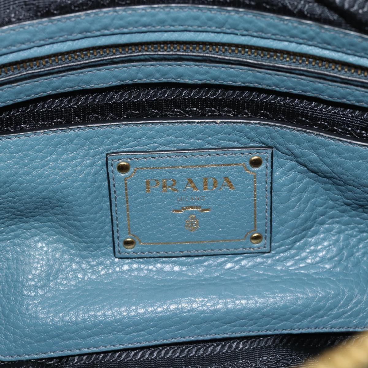 Prada Front Zip Convertible Satchel Vitello Phenix Blue Leather Handbag (Pre-Owned)